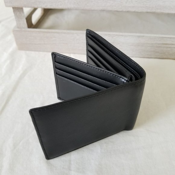NWT! ANDOILT Black Leather Bifold Slim Wallet w/RFID Blocking and Storage Pouch - Picture 6 of 11